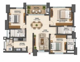 Sobha Parq City 3 BHK floor plan